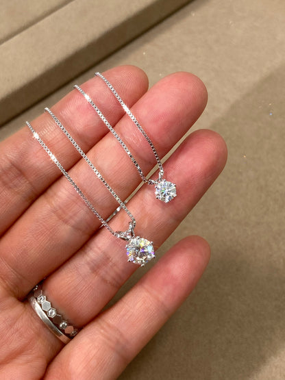 Classic Six-Prong Moissanite Solitaire Necklace - S925 Sterling Silver Brilliant Cut Pendant for Women