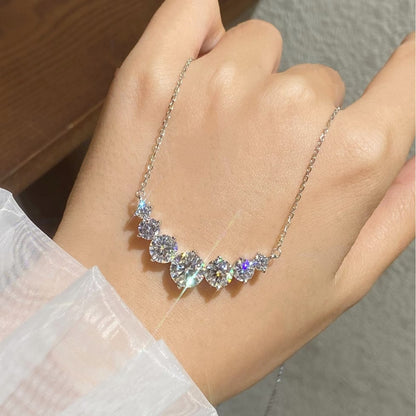 Graduated Moissanite Curved Smile Necklace Journey Bar Pendant