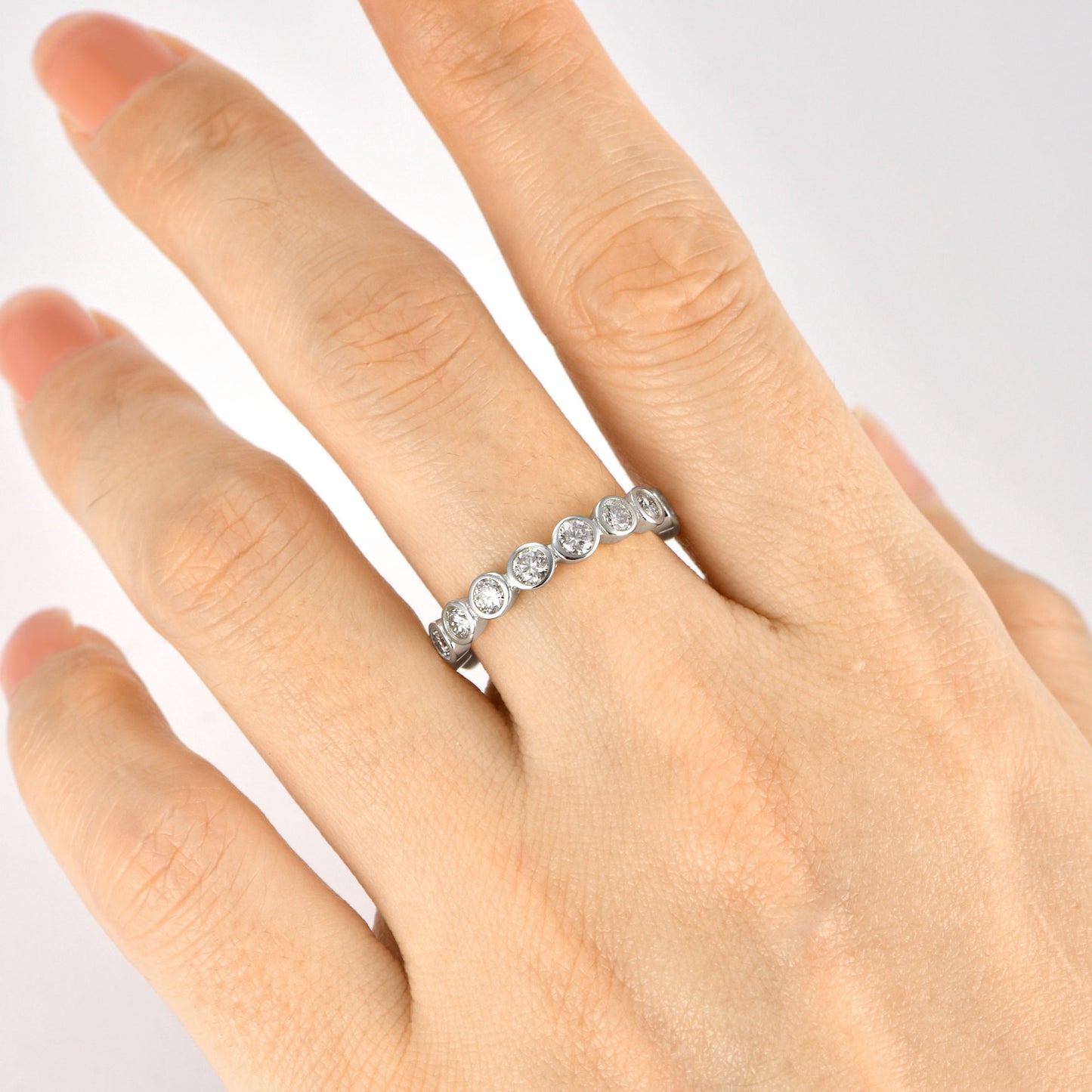 Minimalist Bubble Stackable Band Bezel Sterling Silver Ring | Hand-set Moissanite