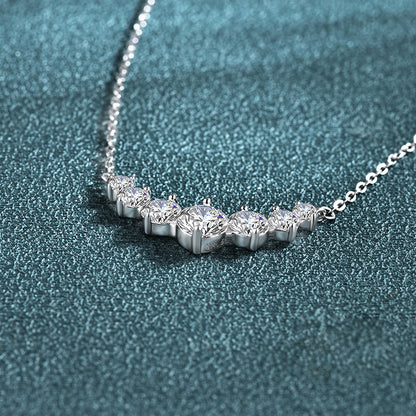 Graduated Moissanite Curved Smile Necklace Journey Bar Pendant