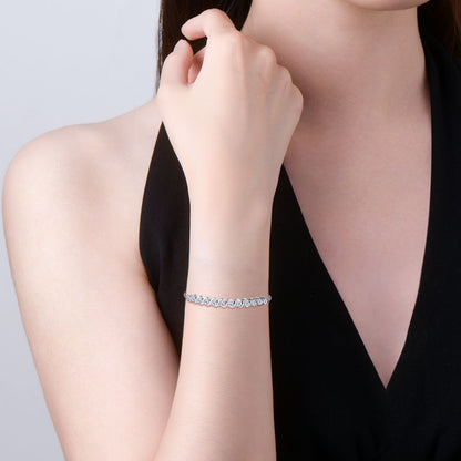 Sleek Rectangular Link Moissanite Bracelet - Polished 925 Silver Fine Jewelry