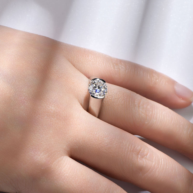 Half-Bezel Moissanite Solitaire Ring in 925 Sterling Silver