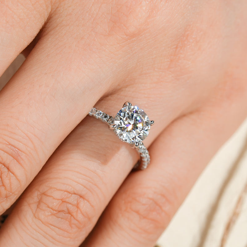 Hidden Halo Moissanite Ring with Pavé Band in 925 Sterling Silver
