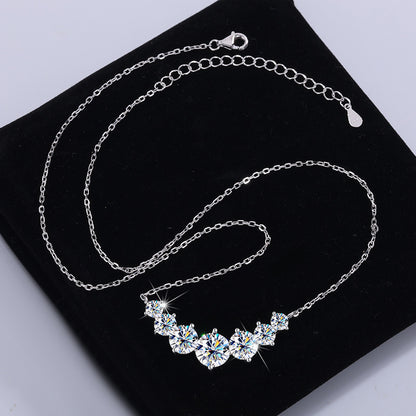 Graduated Moissanite Curved Smile Necklace Journey Bar Pendant