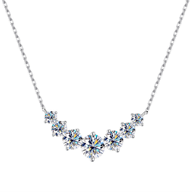Graduated Moissanite Curved Smile Necklace Journey Bar Pendant
