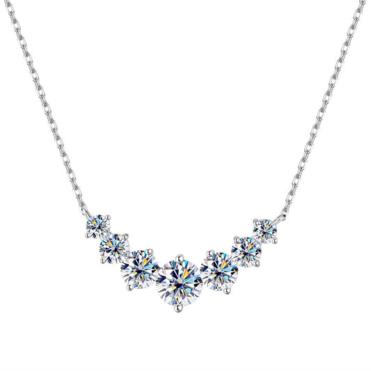 Graduated Moissanite Curved Smile Necklace Journey Bar Pendant