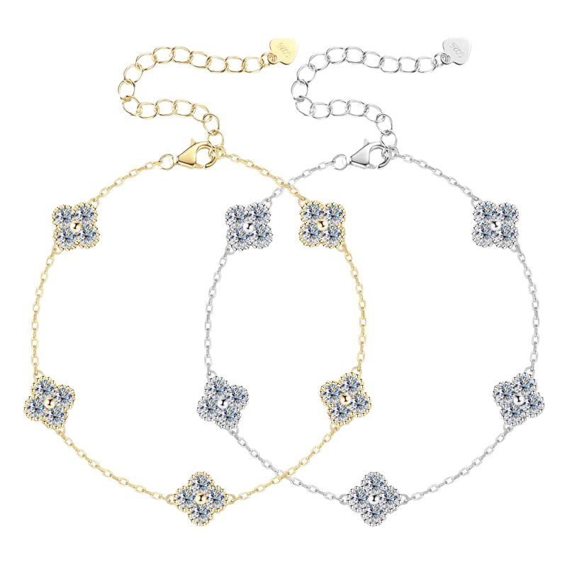 Elegant Four-Leaf Clover Moissanite Bracelet - S925 Sterling Silver Niche Design Fine Jewelry