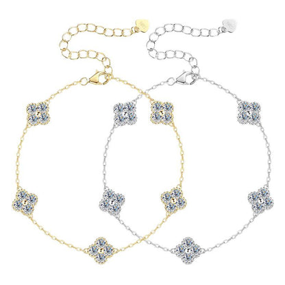 Elegant Four-Leaf Clover Moissanite Bracelet - S925 Sterling Silver Niche Design Fine Jewelry