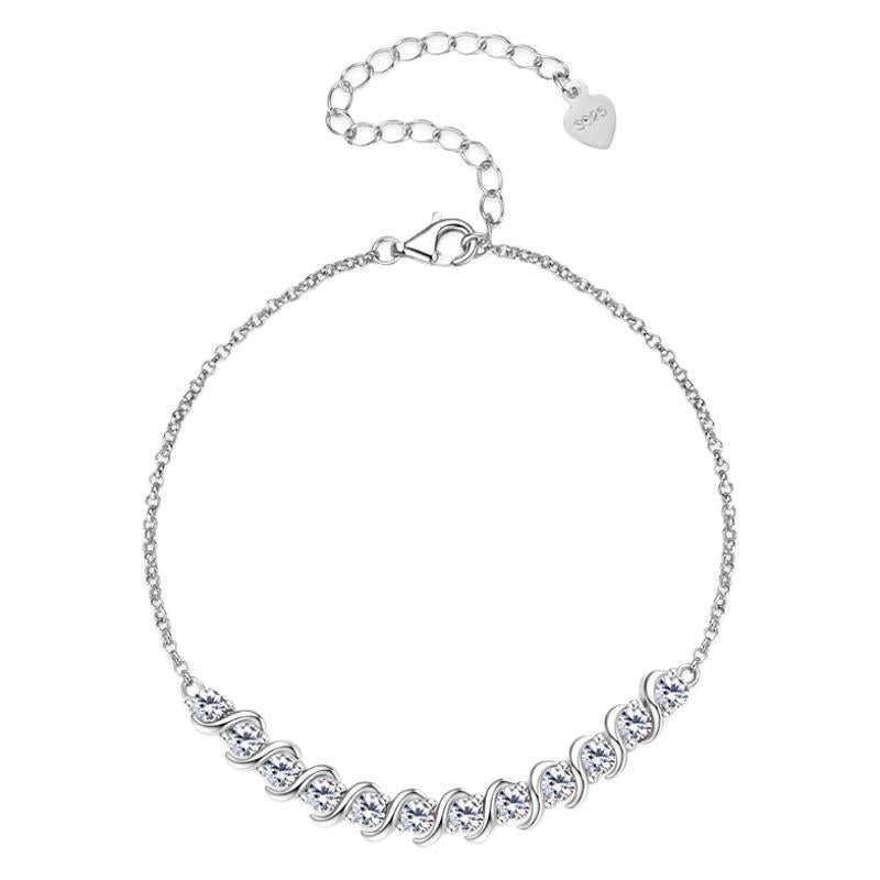 Sleek Rectangular Link Moissanite Bracelet - Polished 925 Silver Fine Jewelry