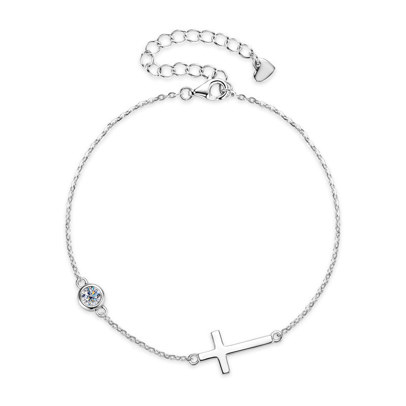 Delicate Cross Moissanite Chain Bracelet 925 Sterling Silver Jewelry