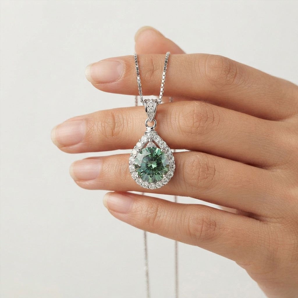 Colored Mermaid Tears Teardrop Halo Necklace