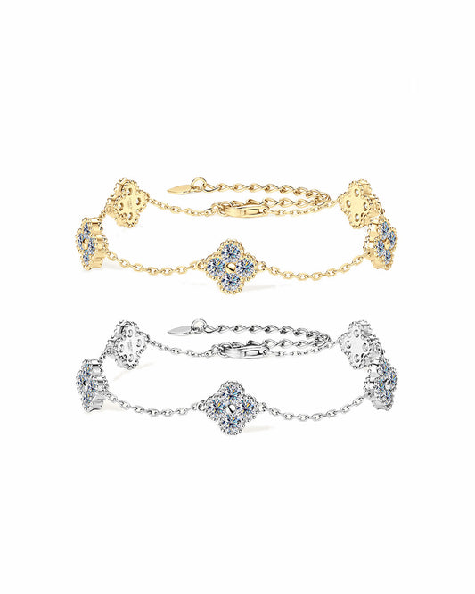 Elegant Four-Leaf Clover Moissanite Bracelet - S925 Sterling Silver Niche Design Fine Jewelry