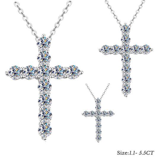 Moissanite 925 Sterling Silver Cross Pendant  Necklace