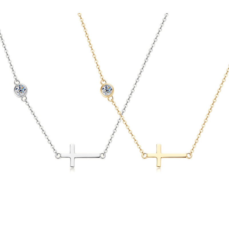 Sideways Cross Moissanite Necklace