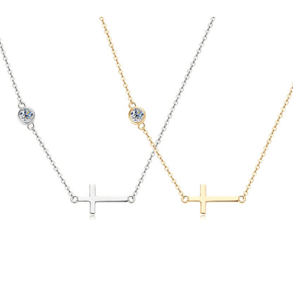 Sideways Cross Moissanite Necklace