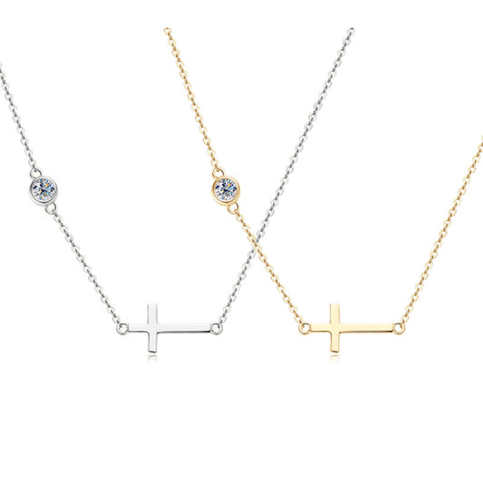 Sideways Cross Moissanite Necklace