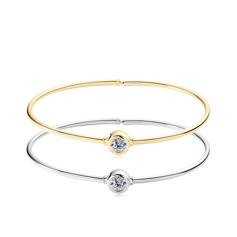 Minimalist Bezel-Set Moissanite Silver Bangle