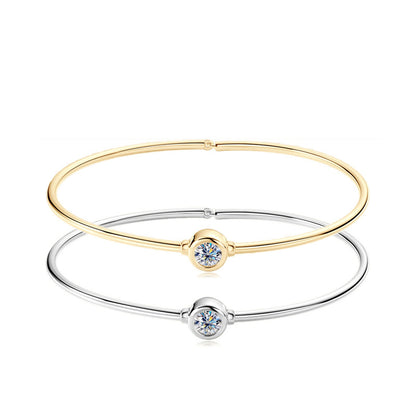 Minimalist Bezel-Set Moissanite Silver Bangle