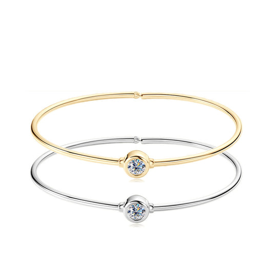 Minimalist Bezel-Set Moissanite Silver Bangle