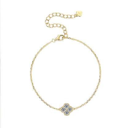 Elegant Four-Leaf Clover Moissanite Bracelet - S925 Sterling Silver Niche Design Fine Jewelry