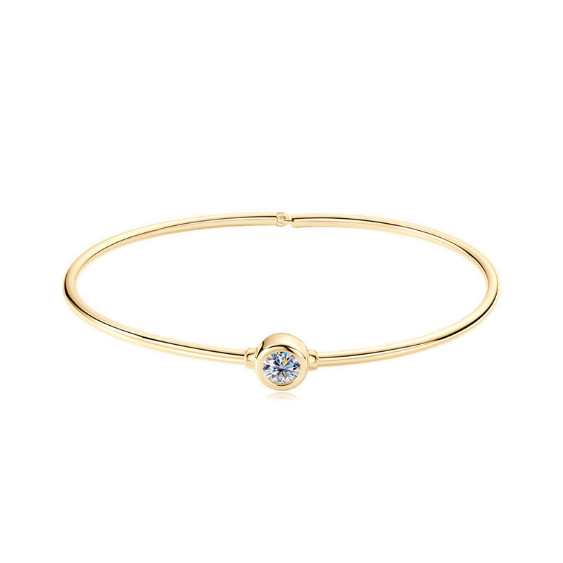 Minimalist Bezel-Set Moissanite Silver Bangle