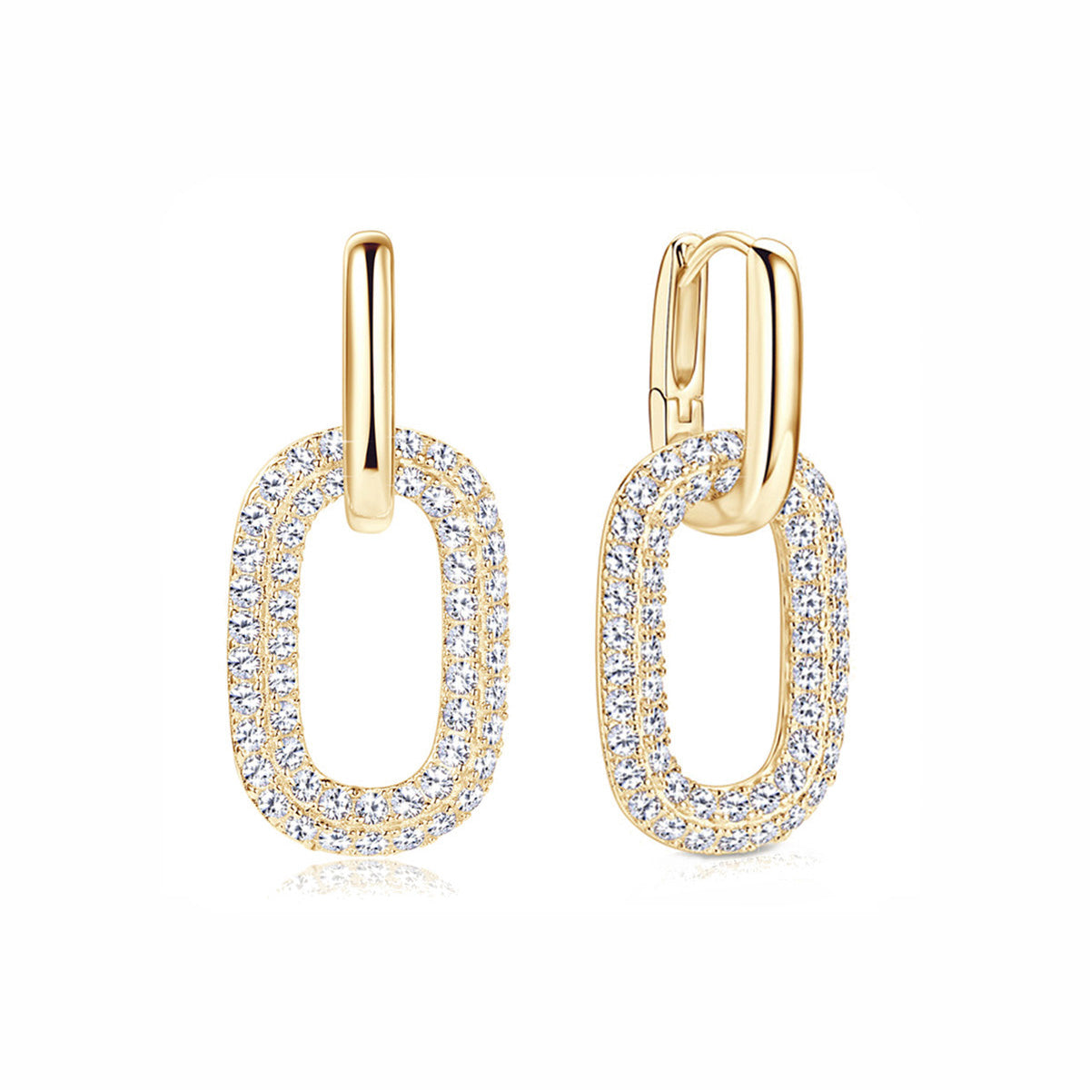 Radiant Oval Drop Pavé Moissanite Link Earrings 925 Sterling Silver Hand-set Moissanite