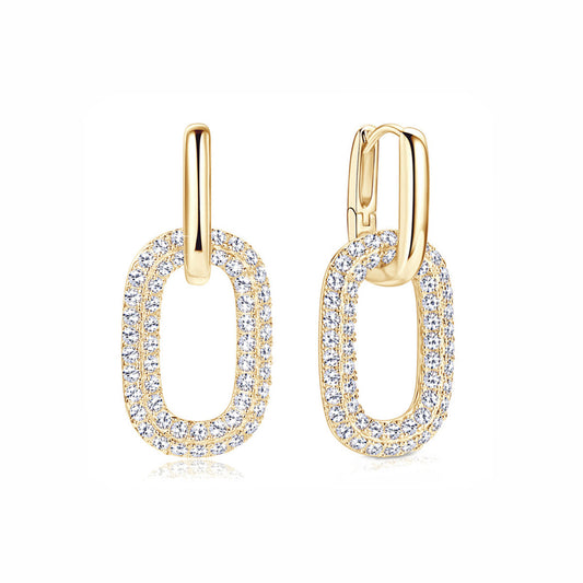 Radiant Oval Drop Pavé Moissanite Link Earrings 925 Sterling Silver Hand-set Moissanite