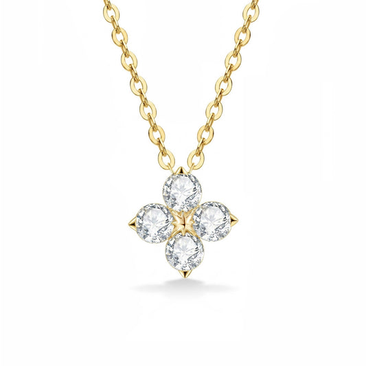 S925 Sterling Silver Four-Leaf Clover Pendant Necklace for Women Sparkly Moissanite Stone