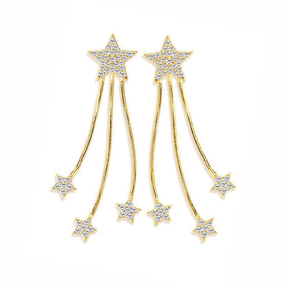 Stellar Shooting Star Drops Earrings 925 Sterling Silver Pavé Moissanite For Women
