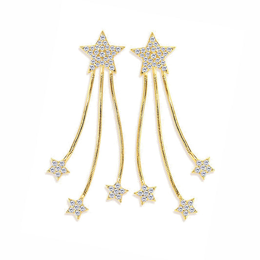 Stellar Shooting Star Drops Earrings 925 Sterling Silver Pavé Moissanite For Women