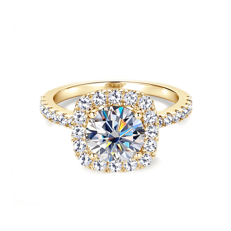 Cushion Halo Moissanite Ring with Pavé Band in 925 Sterling Silver