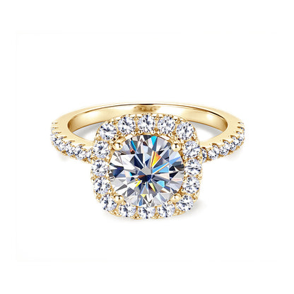 Cushion Halo Moissanite Ring with Pavé Band in 925 Sterling Silver