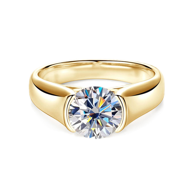 Half-Bezel Moissanite Solitaire Ring in 925 Sterling Silver
