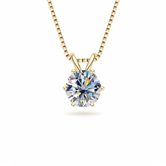 Classic Six-Prong Moissanite Solitaire Necklace - S925 Sterling Silver Brilliant Cut Pendant for Women