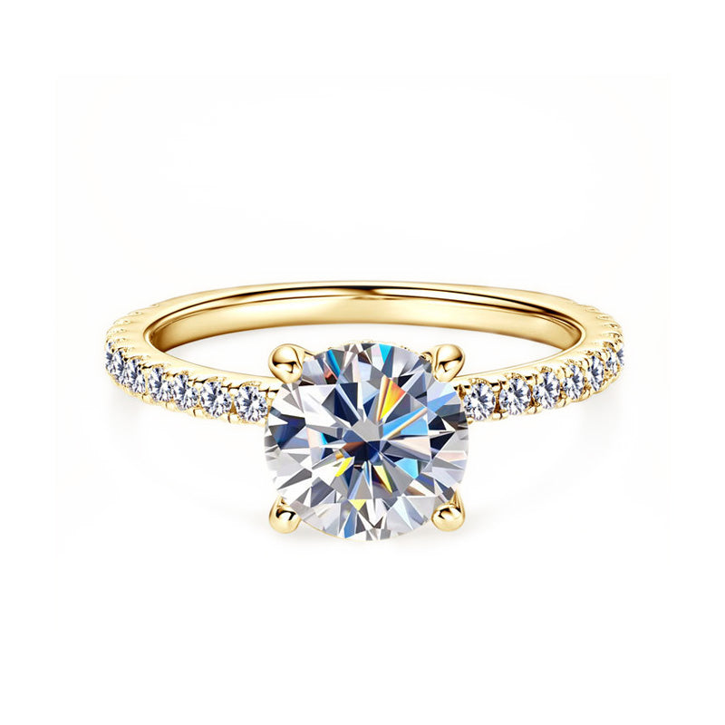 Hidden Halo Moissanite Ring with Pavé Band in 925 Sterling Silver