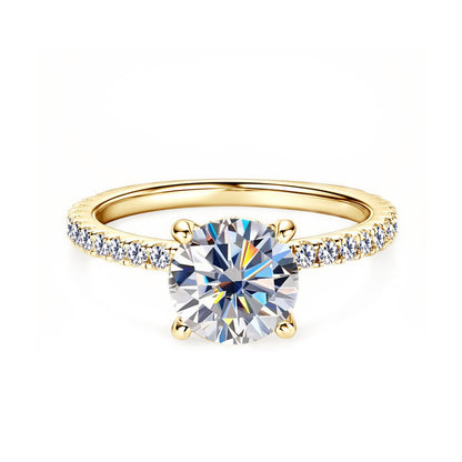 Hidden Halo Moissanite Ring with Pavé Band in 925 Sterling Silver