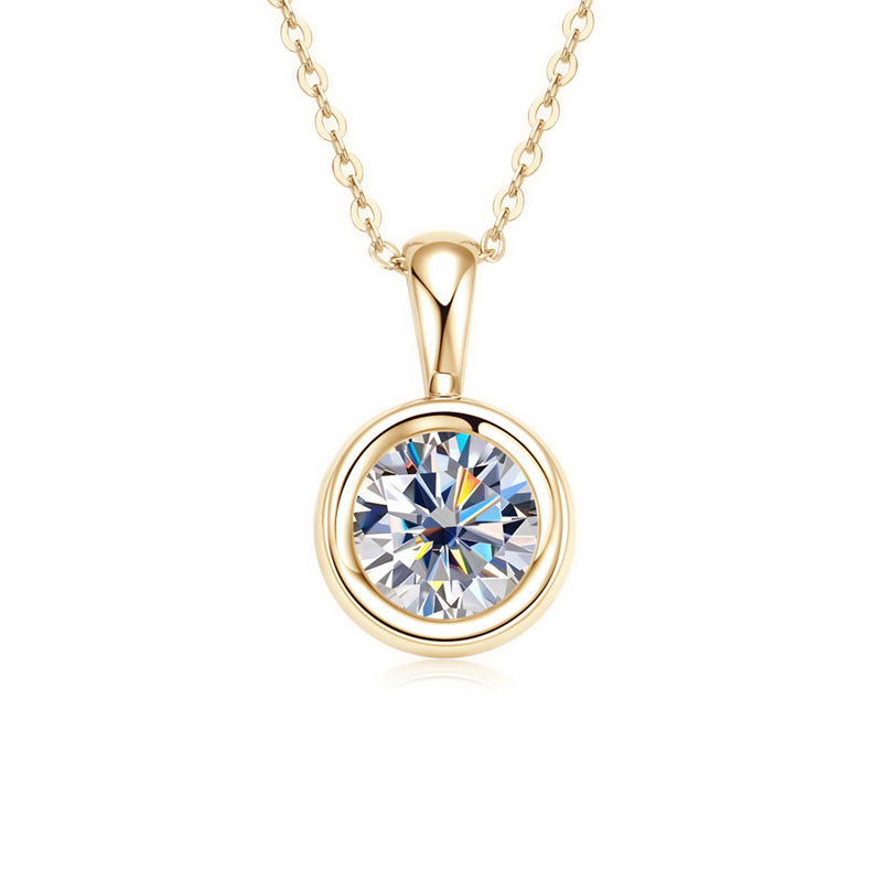 Minimalist Round Bezel Moissanite Solitaire Pendant Silver Necklace