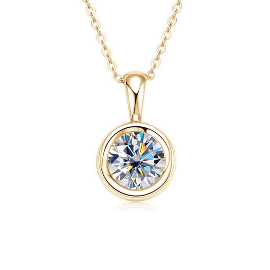Minimalist Round Bezel Moissanite Solitaire Pendant Silver Necklace