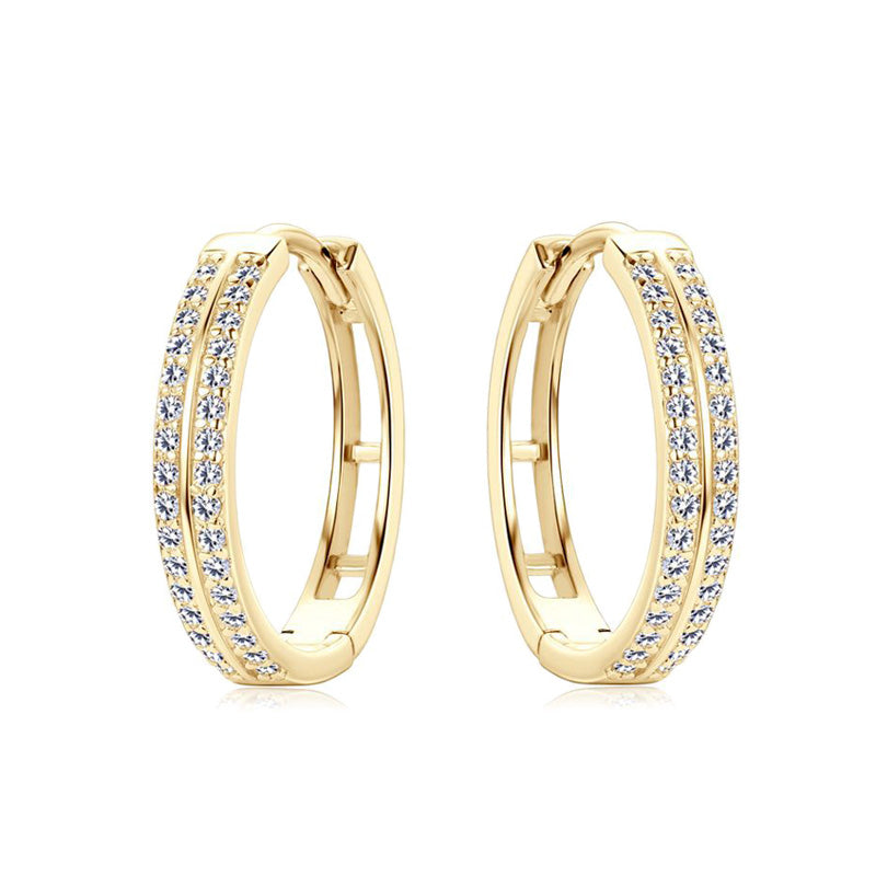 Classic Double Row Moissanite Hoop Silver Earrings