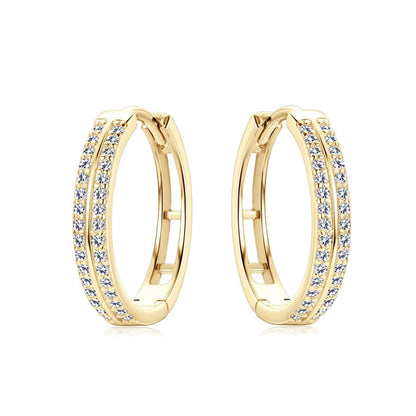 Classic Double Row Moissanite Hoop Silver Earrings