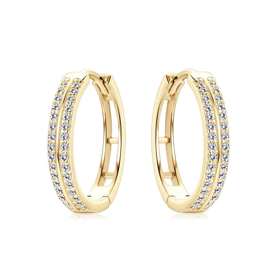 Classic Double Row Moissanite Hoop Silver Earrings