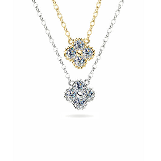 Four-Leaf Clover S925 Sterling Silver Moissanite Pendant Necklace