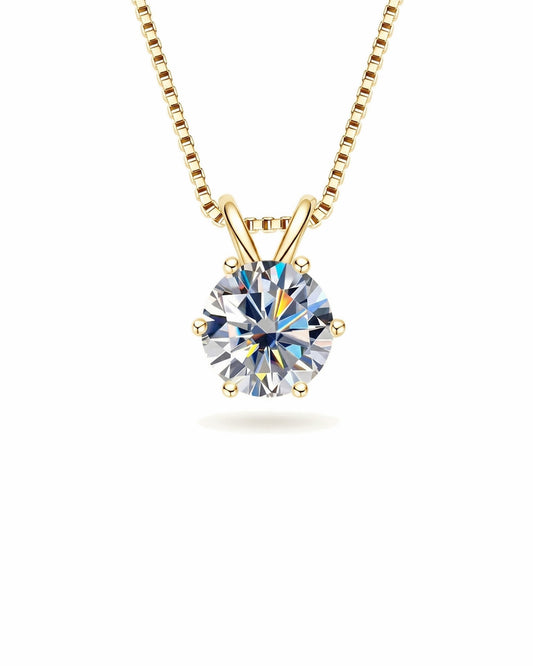 Classic Six-Prong Moissanite Solitaire Necklace - S925 Sterling Silver Brilliant Cut Pendant for Women