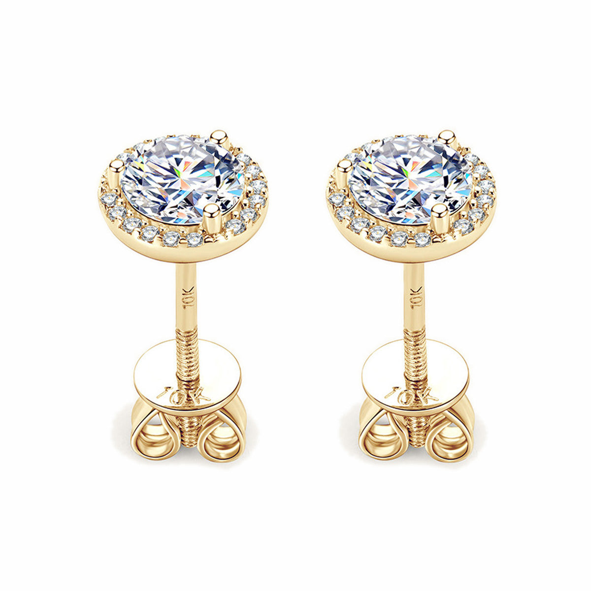 Classic Pave Halo Moissanite Stud Earrings - Minimalist 10K Gold Elegant Fine Jewelry | GRA Certified