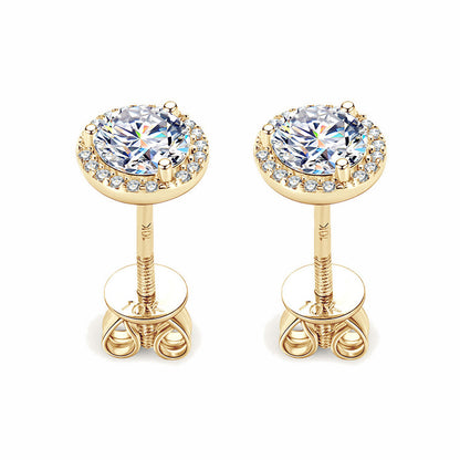 Classic Pave Halo Moissanite Stud Earrings - Minimalist 10K Gold Elegant Fine Jewelry | GRA Certified