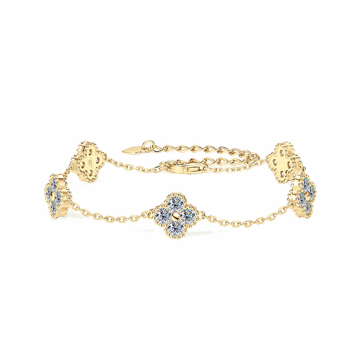 Elegant Four-Leaf Clover Moissanite Bracelet - S925 Sterling Silver Niche Design Fine Jewelry