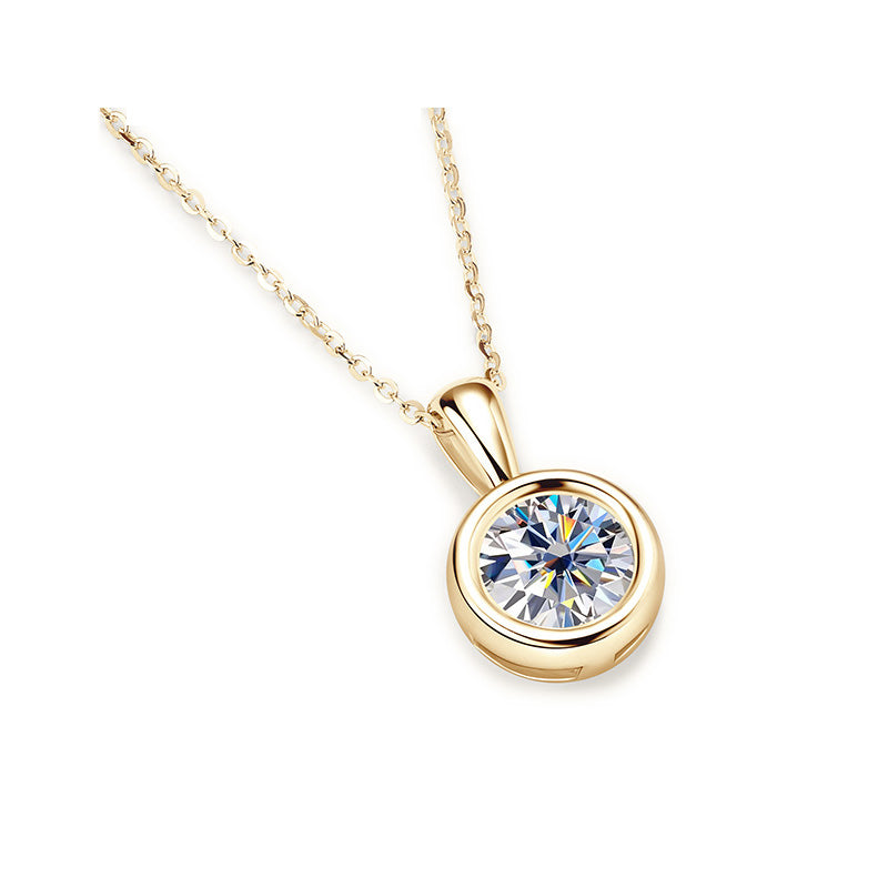 Minimalist Round Bezel Moissanite Solitaire Pendant Silver Necklace