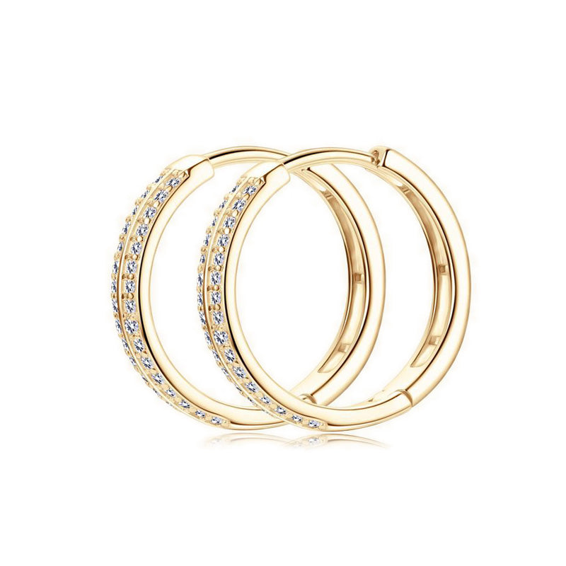Classic Double Row Moissanite Hoop Silver Earrings