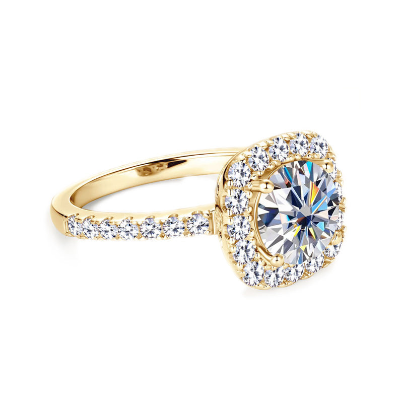 Cushion Halo Moissanite Ring with Pavé Band in 925 Sterling Silver