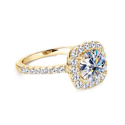 Cushion Halo Moissanite Ring with Pavé Band in 925 Sterling Silver